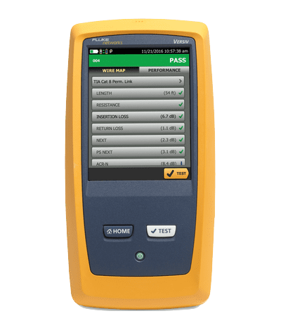 Les DSX-5000 et DSX-8000 CableAnalyzer™ sont des outils de certification de câblage Fluke Networks basés sur la nouvelle plateforme modulaire multi-technologie Versiv™. La plateforme Versiv se décline en différentes versions selon des modules interchangeables: - certificateur de câblage DSX-5000, DSX-8000 - OTDR OptiFiber Pro, - analyseur réseau ethernet filaire et WiFi OneTouch AT, - certificateur de fibre optique CertiFiber Pro OLTS.