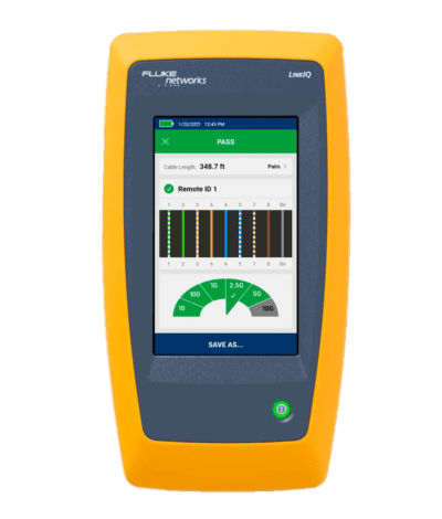 Le testeur pour câble et réseaux LinkIQ™ de notre partenaire FLUKE NETWORKS vous permet de réaliser des diagnostics de réseau actif et des tests de câblage. Cet outil complet avec ses nombreuses fonctionnalités permet aux professionnels de tester rapidement et de documenter leur travail : Validation des performances du câble, informations de distance jusqu’au défaut, diagnostics sur les commutateur, identification des problèmes de réseau, validation des configurations.